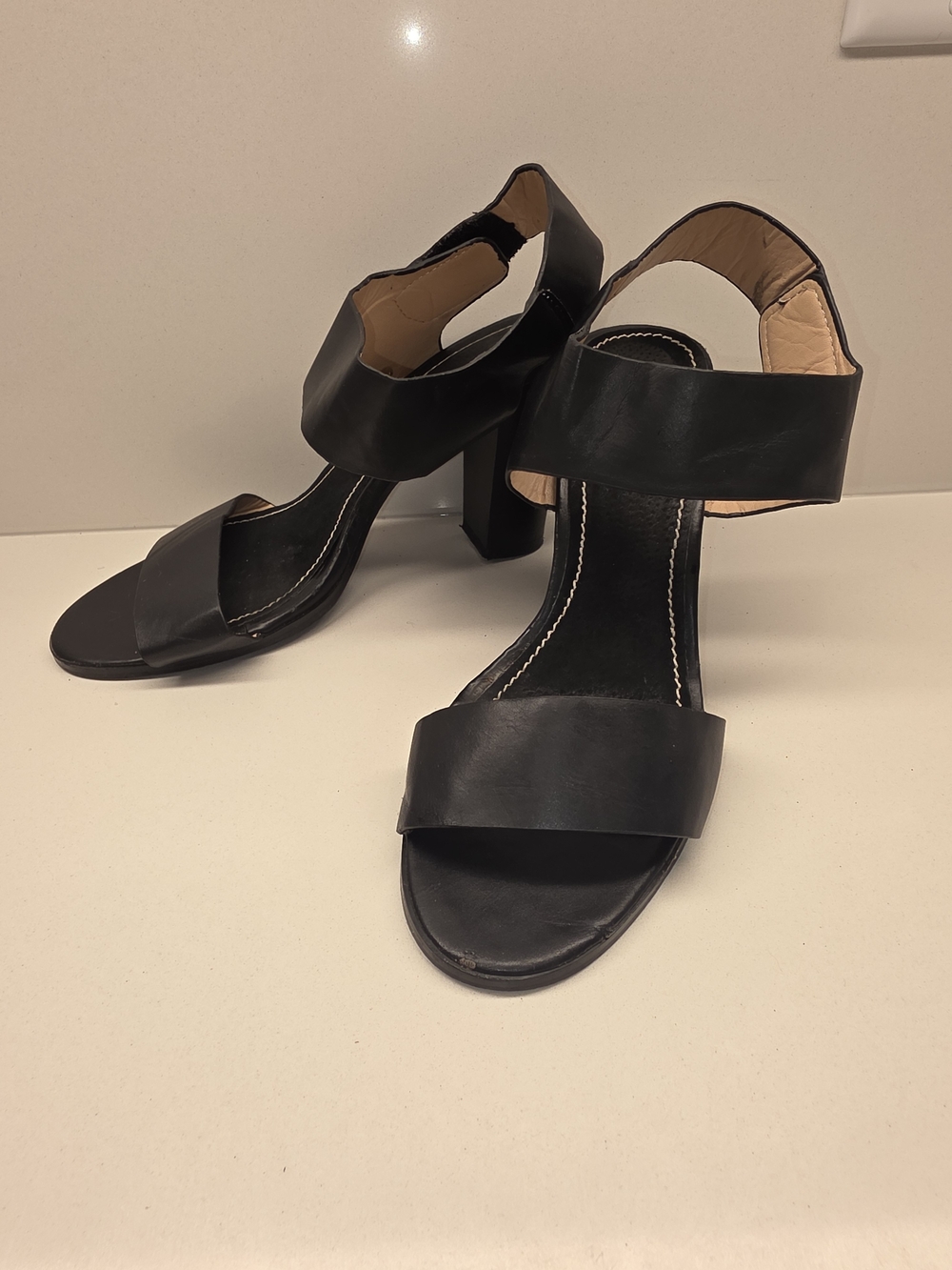 miami Black Strappy Block Heel Sandals